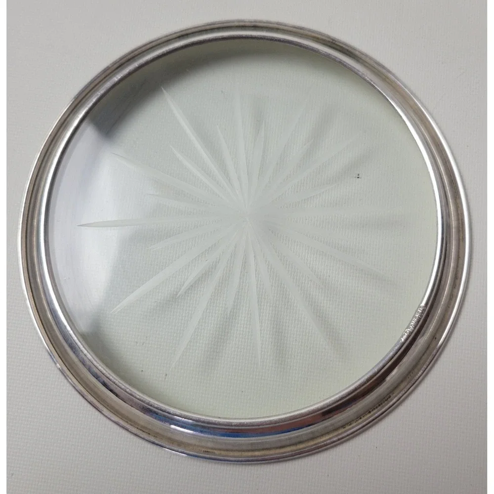 Vtg Webster Company Sterling Silver Etched Starburst Glass Wine Coaster